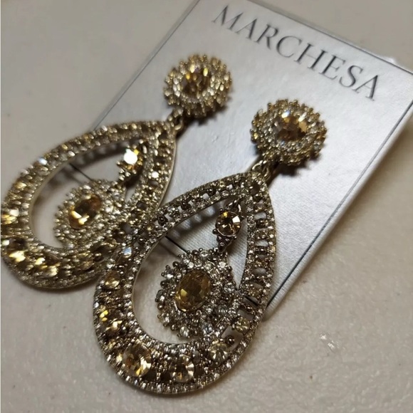 Marchesa Gold Tone Crystal Chandelier Earrings - Picture 4 of 4